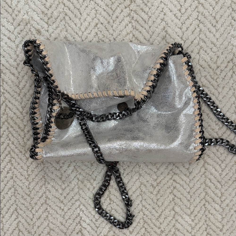 Metallic Silver Chain-Trim Bag
